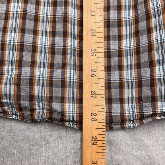 Prana Shirt Men‎ Medium Orange Brown Plaid Slim Fit Western Cowboy Snap Cotton - Picture 9 of 12